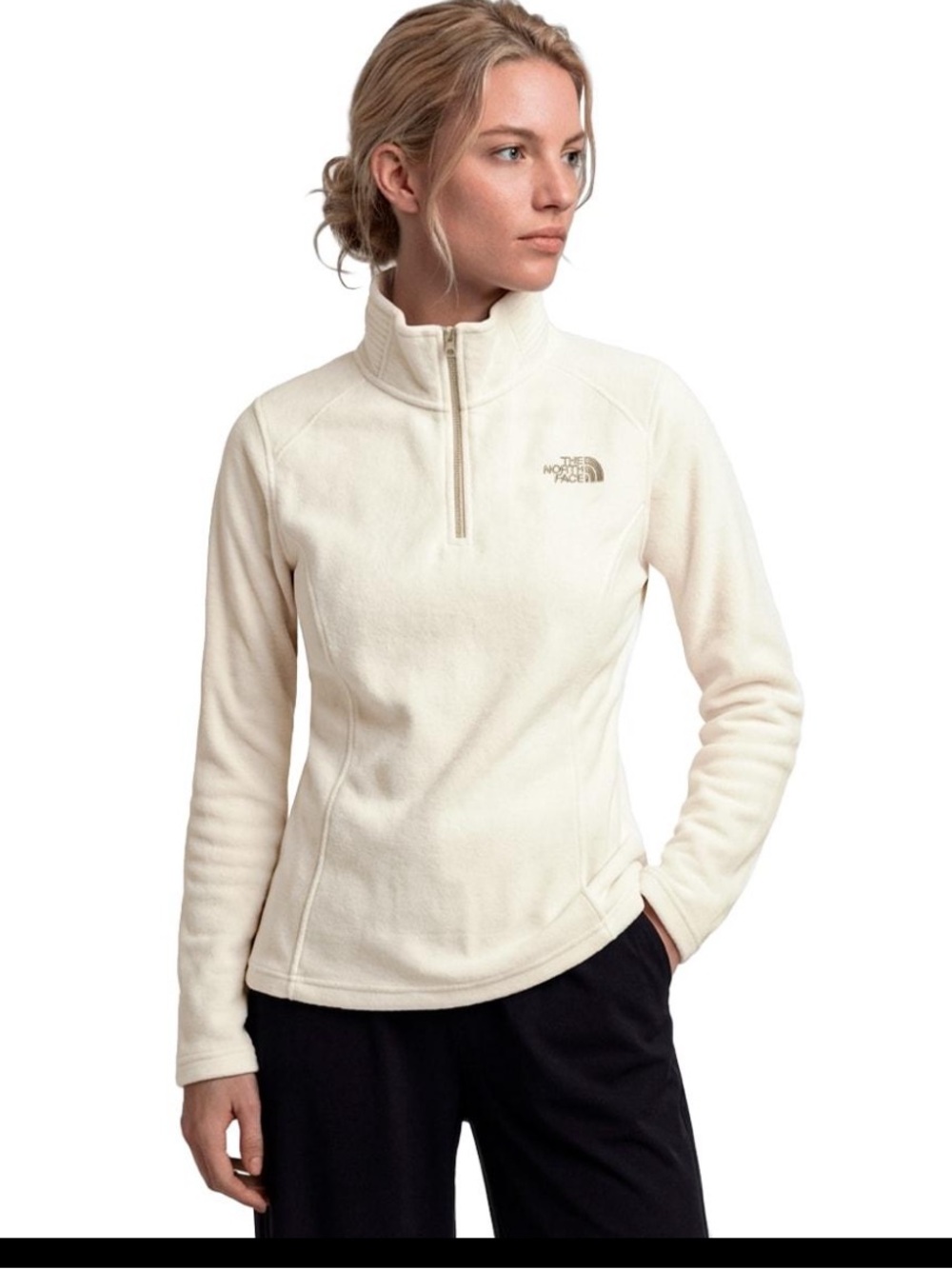 The North Face TKA 100 White Quarter Zip Fleece Pullover Womens S
